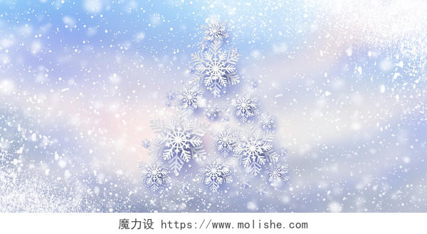 蓝白色小清新简约唯美雪天雪地冬天圣诞节雪花